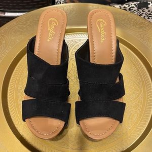 Candie's Black Faux Suede Platform Wedges Size 9